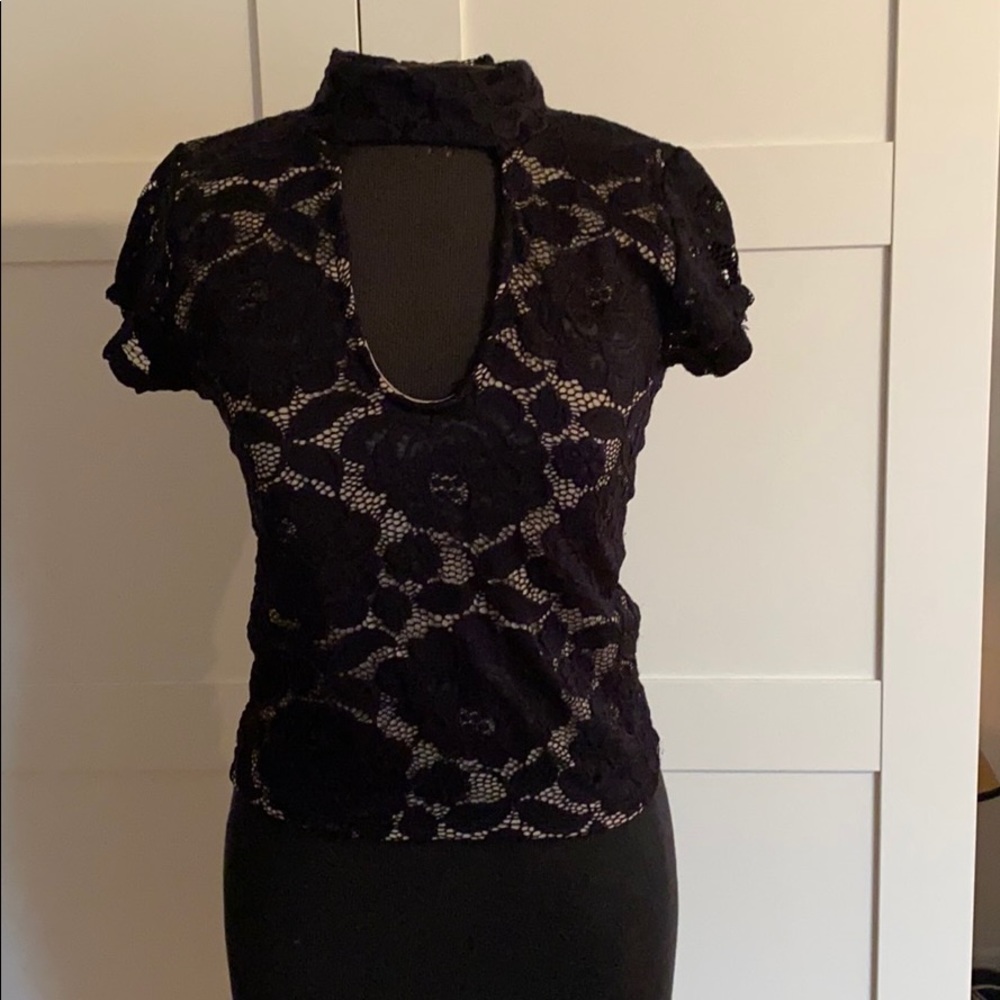 Black and cream lace keyhole crop top